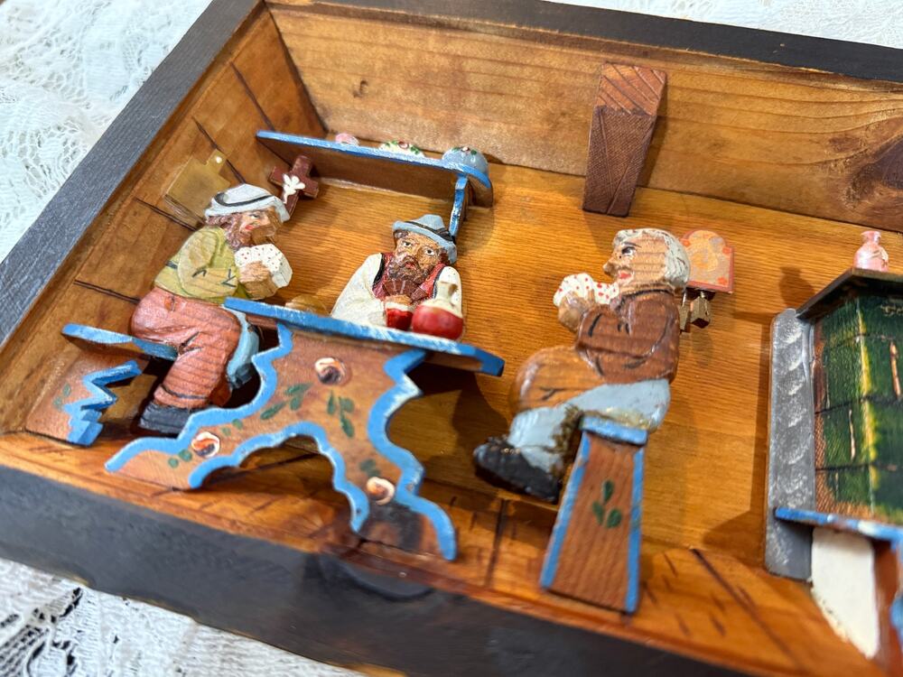 Vintage dioramas European 3D wooden folk art shadow box (set of 2)